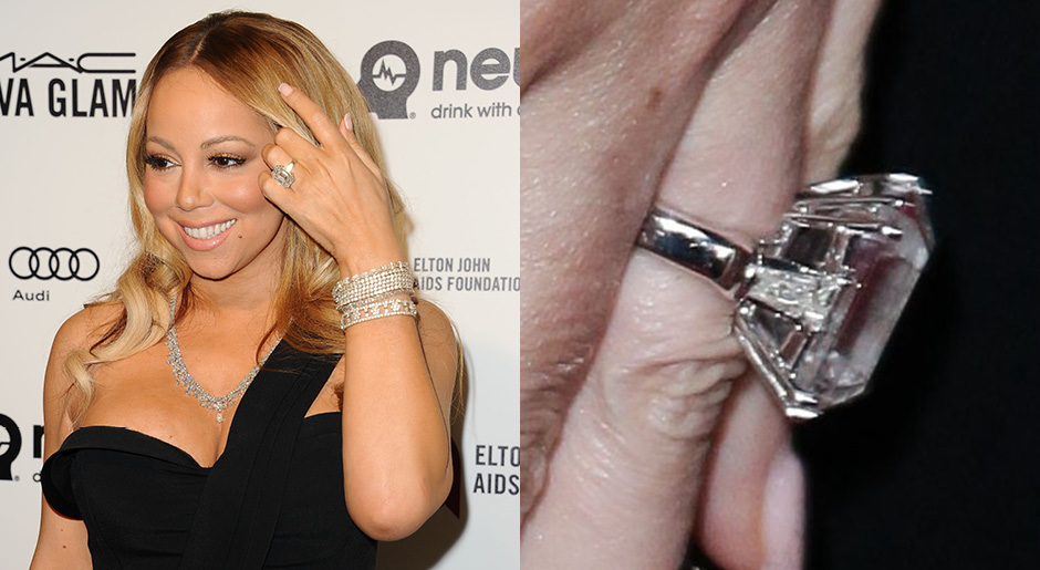 Помолвочное кольцо Мэрайи Кери с бриллиантом в 35 карат, примерная стоимость 7,5 миллионов долларов 