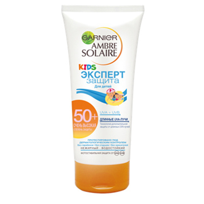 Garnier, Ambre Solaire, Солнцезащитный крем для детей Эксперт, SPF 50+, 710 рублей Garnier, Ambre Solaire, Солнцезащитный крем для детей Эксперт, SPF 50+, 710 рублей