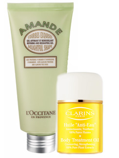 Гель Courbes Exquises, Amande, L’Occitane; Масло Huile Anti-Eau, Clarins