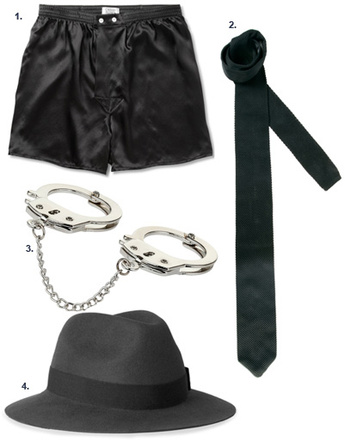 1. Шелковые боксеры Derek Rose; 2. галстук Ted Baker; 3. кольца в виде наручников Topshop; 4. шляпа Lanvin