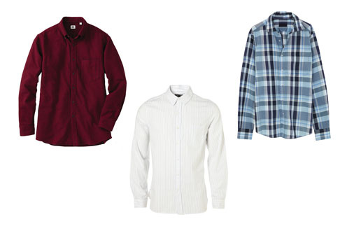 Фланелевая рубашка Uniqlo, рубашка в тонкую полоску Topman, клетчатая рубашка Massimo Dutti Фланелевая рубашка Uniqlo, рубашка в тонкую полоску Topman, клетчатая рубашка Massimo Dutti