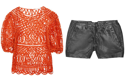 Кружевной топ Sass & bide, кожаные шорты Rag & bone Кружевной топ Sass & bide, кожаные шорты Rag & bone