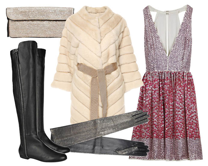 Выбор ELLE: платье Asos, полушубок Simonetta Ravezza, перчатки Agnelle, клатч French Connection