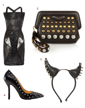 1. Платье Karl; 2. сумка Marc by Marc Jacobs; 3. ободок Topshop; 4. туфли Zara