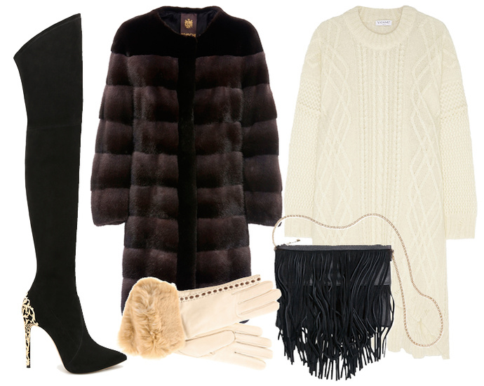 Выбор ELLE: ботфорты Casadei, платье-свитер Vionnet, сумка H&M, перчатки Sermoneta