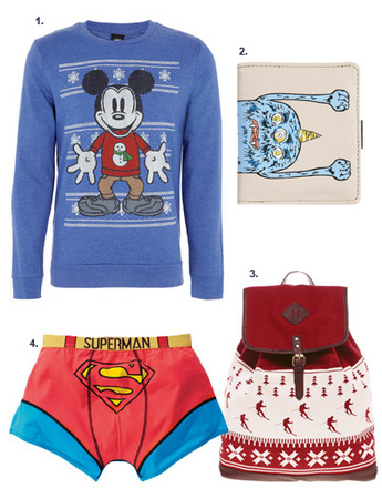 1. Свитер Topshop; 2. кошелек Topshop; 3. рюкзак River Island; 4. трусы Next