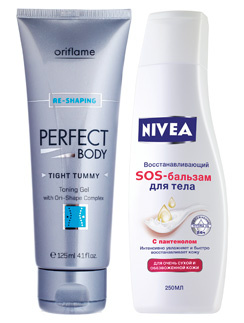 Гель Perfect Body, Oriflame; Молочко для тела SOS, Nivea