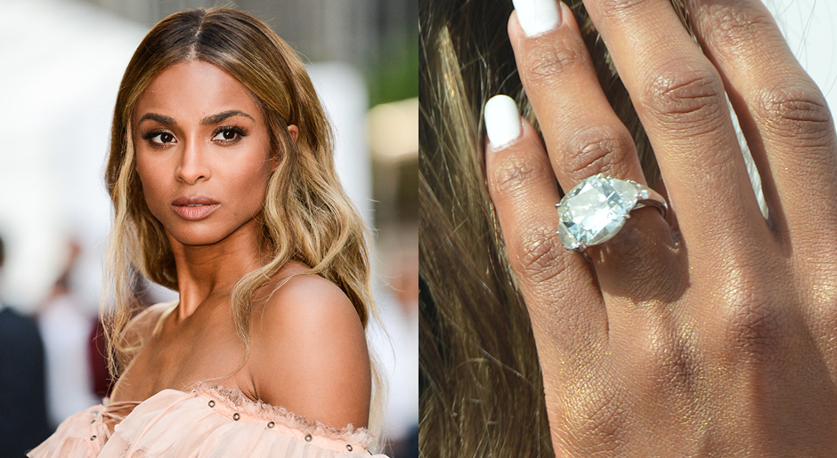 Помолвочное кольцо Сиары с бриллиантом в 15 карат, примерная стоимость 2 миллиона долларов