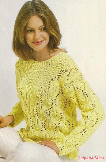 Пуловер с треугольной кокеткой. Спицы. Пуловер с треугольной кокеткой. Спицы.