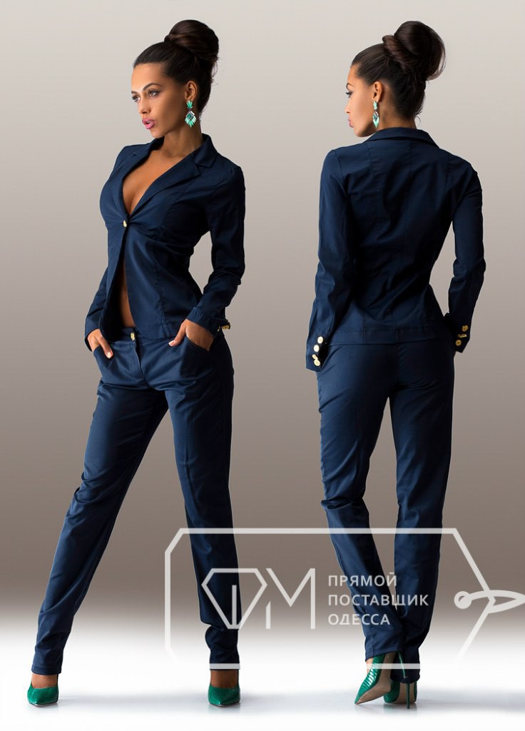 Темно-синий брючный костюм ТМ Фабрика Моды L Темно-синий брючный костюм ТМ Фабрика Моды L