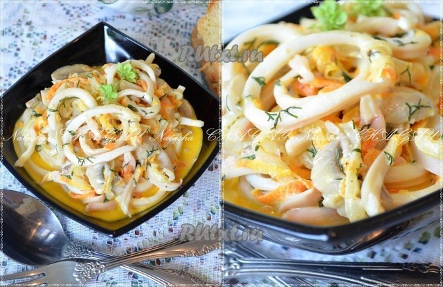 Рецепт кальмаров в сметанном соусе Рецепт кальмаров в сметанном соусе