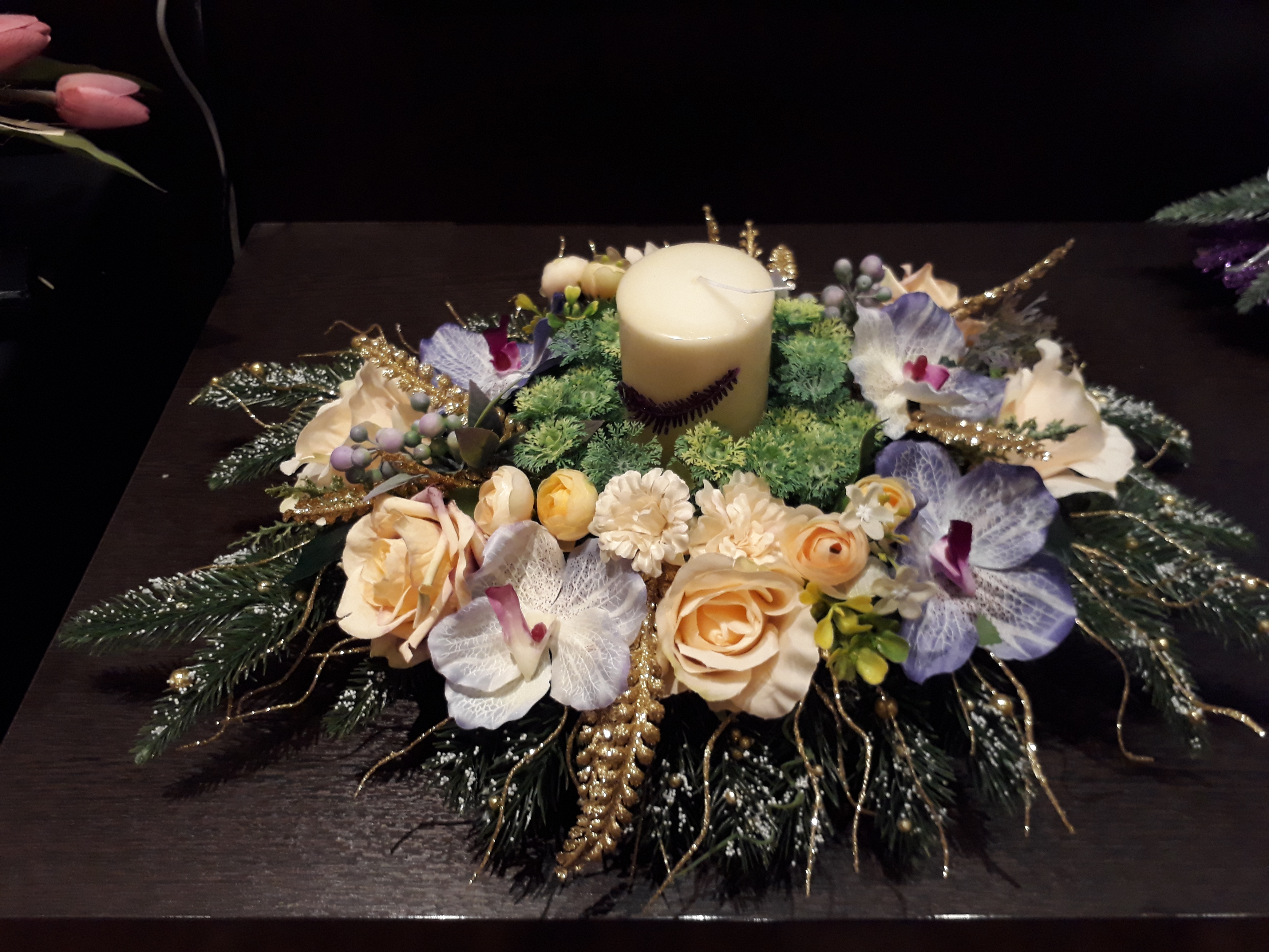 Новогодние композиции со свечами, елками и цветами Новогодние композиции со свечами, елками и цветами