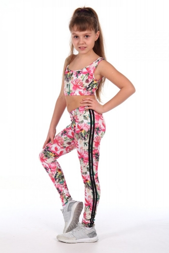 Лосины спортивные "Движение". Яркая цветочная расцветка обязательно понравится девочкам. Особая деталь этой модели - лампасы по боковым швам! Лосины спортивные "Движение". Яркая цветочная расцветка обязательно понравится девочкам. Особая деталь этой модели - лампасы по боковым швам!