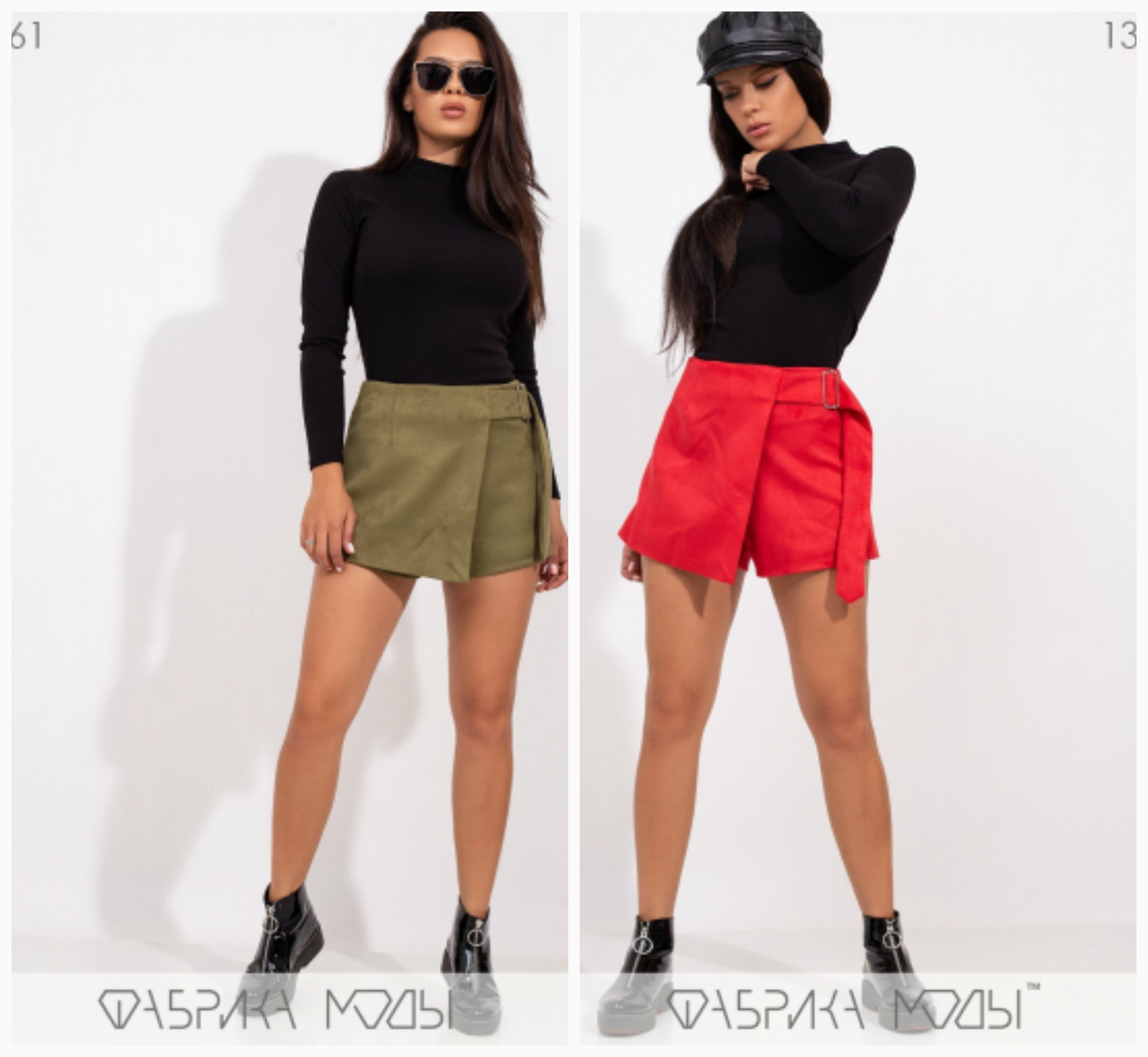 Замшевые юбка-шорты высокой посадки на подкладе с двухщелевой пряжкой на талии Замшевые юбка-шорты высокой посадки на подкладе с двухщелевой пряжкой на талии