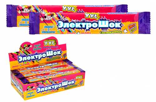 Жевательная конфета ЭлектроШок XXL со вкусом ананаса и малины. Блок 24 шт (28г х 24 шт) Оптовая цена: 390 р ЦЕНА ЗА ВЕСЬ БЛОК! Жевательная конфета Электрошок XXL ананас и малина, красящая язык с кислым центром. Состав блока 24 шт Жевательная конфета ЭлектроШок XXL со вкусом ананаса и малины. Блок 24 шт (28г х 24 шт) Оптовая цена: 390 р ЦЕНА ЗА ВЕСЬ БЛОК! Жевательная конфета Электрошок XXL ананас и малина, красящая язык с кислым центром. Состав блока 24 шт