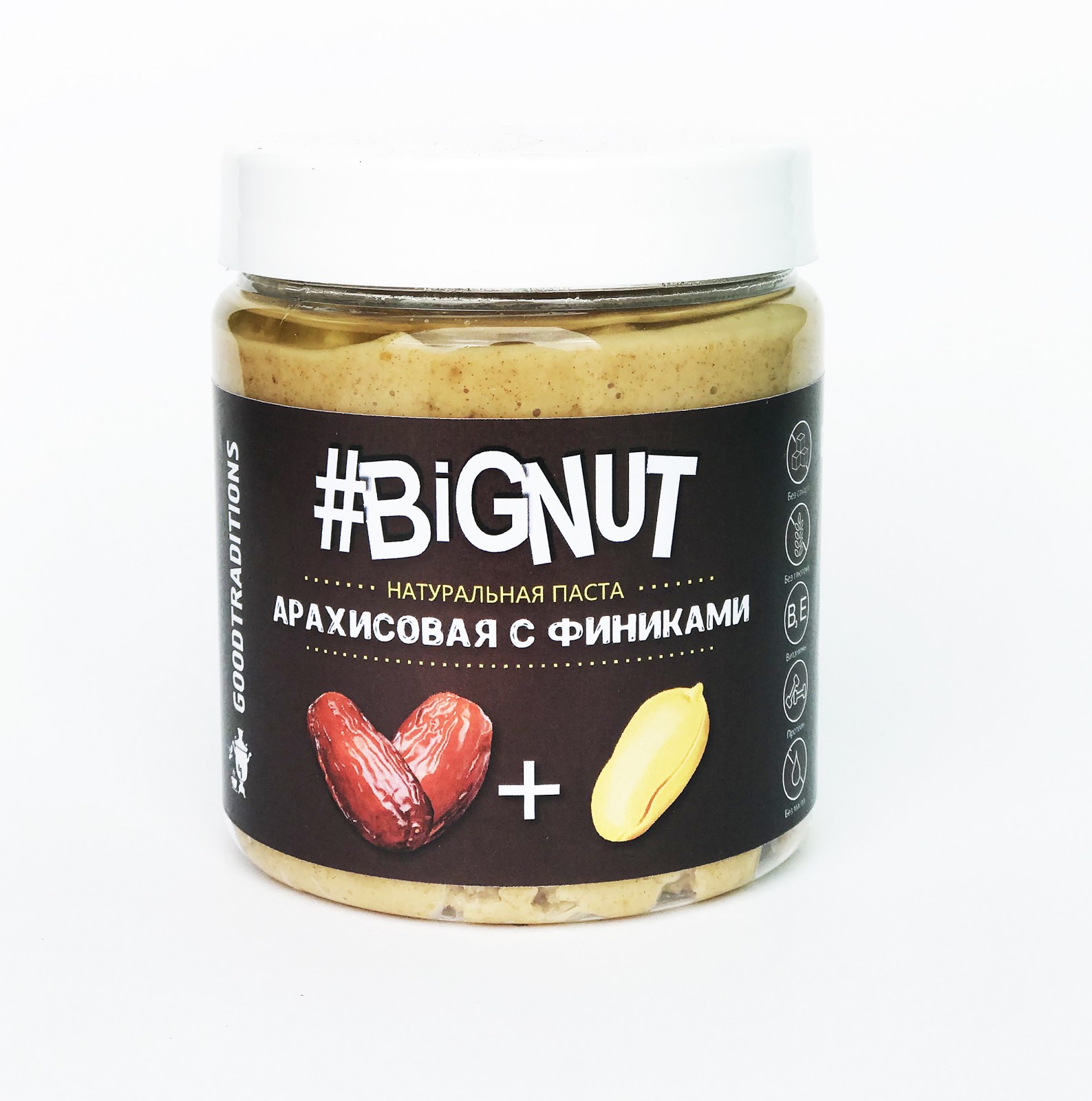 АРАХИСОВАЯ ПАСТА С ФИНИКОМ приготовлена по домашнему рецепту из отборного арахиса высшего сорта, с добавлением мякоти фиников АРАХИСОВАЯ ПАСТА С ФИНИКОМ приготовлена по домашнему рецепту из отборного арахиса высшего сорта, с добавлением мякоти фиников