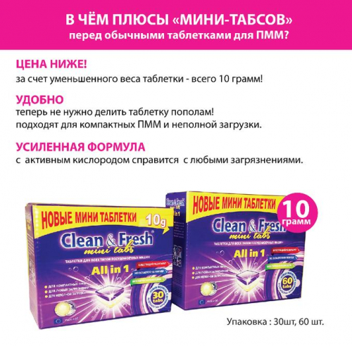 УДОБНАЯ НОВИНКА....Таблетки для ПММ "Clean&Fresh" Allin1 mini tabs (midi) 60 штук УДОБНАЯ НОВИНКА....Таблетки для ПММ "Clean&Fresh" Allin1 mini tabs (midi) 60 штук