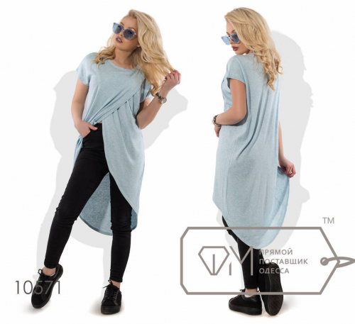 Туника удлинённая на запах с короткими рукавами и асимметричным подолом Фабрика Моды Туника удлинённая на запах с короткими рукавами и асимметричным подолом Фабрика Моды