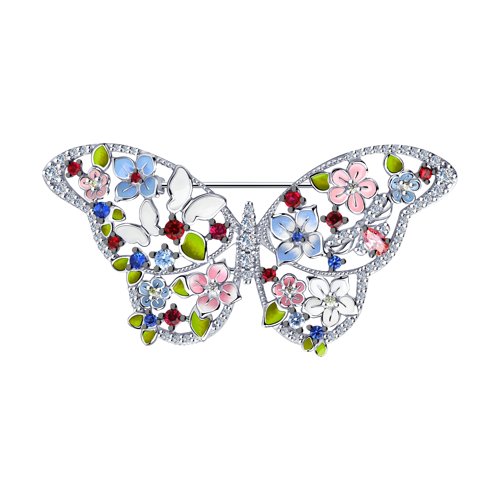 ЭФФЕКТНАЯ!!! Брошь из серебра с эмалью и фианитом ЭФФЕКТНАЯ!!! Брошь из серебра с эмалью и фианитом