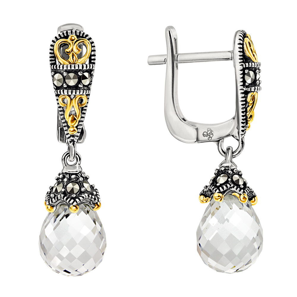 ЭФФЕКТНЫЙ, СТИЛЬНЫЙ, БЛАГОРОДНЫЙ ИЗРАИЛЬ!!!! Серебряные серьги с горным хрусталем. марказитами Swarovski и позолотой ЭФФЕКТНЫЙ, СТИЛЬНЫЙ, БЛАГОРОДНЫЙ ИЗРАИЛЬ!!!! Серебряные серьги с горным хрусталем. марказитами Swarovski и позолотой