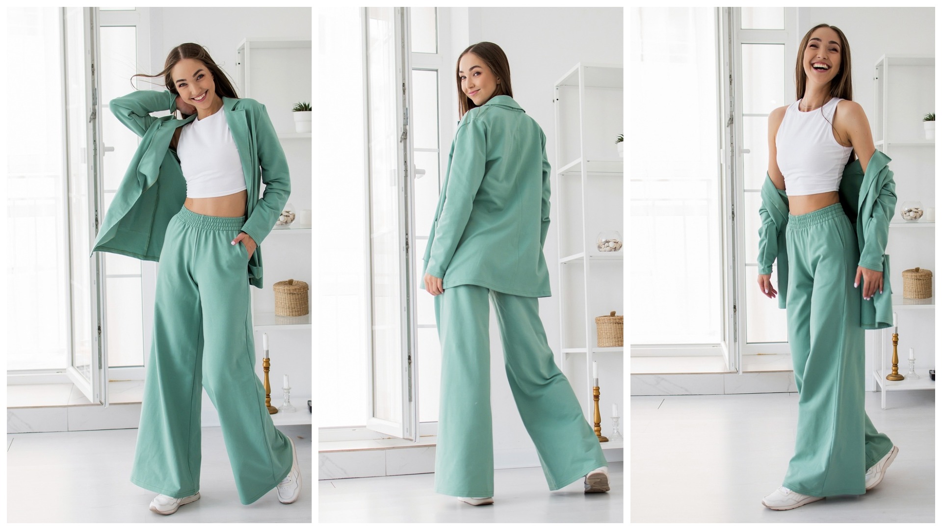 НОВИНКА!!!НОВИНКА!!! НОВИНКА!!! Костюм из футера малахитового цвета состоящий из жакета и брюк- палаццо. НОВИНКА!!!НОВИНКА!!! НОВИНКА!!! Костюм из футера малахитового цвета состоящий из жакета и брюк- палаццо.