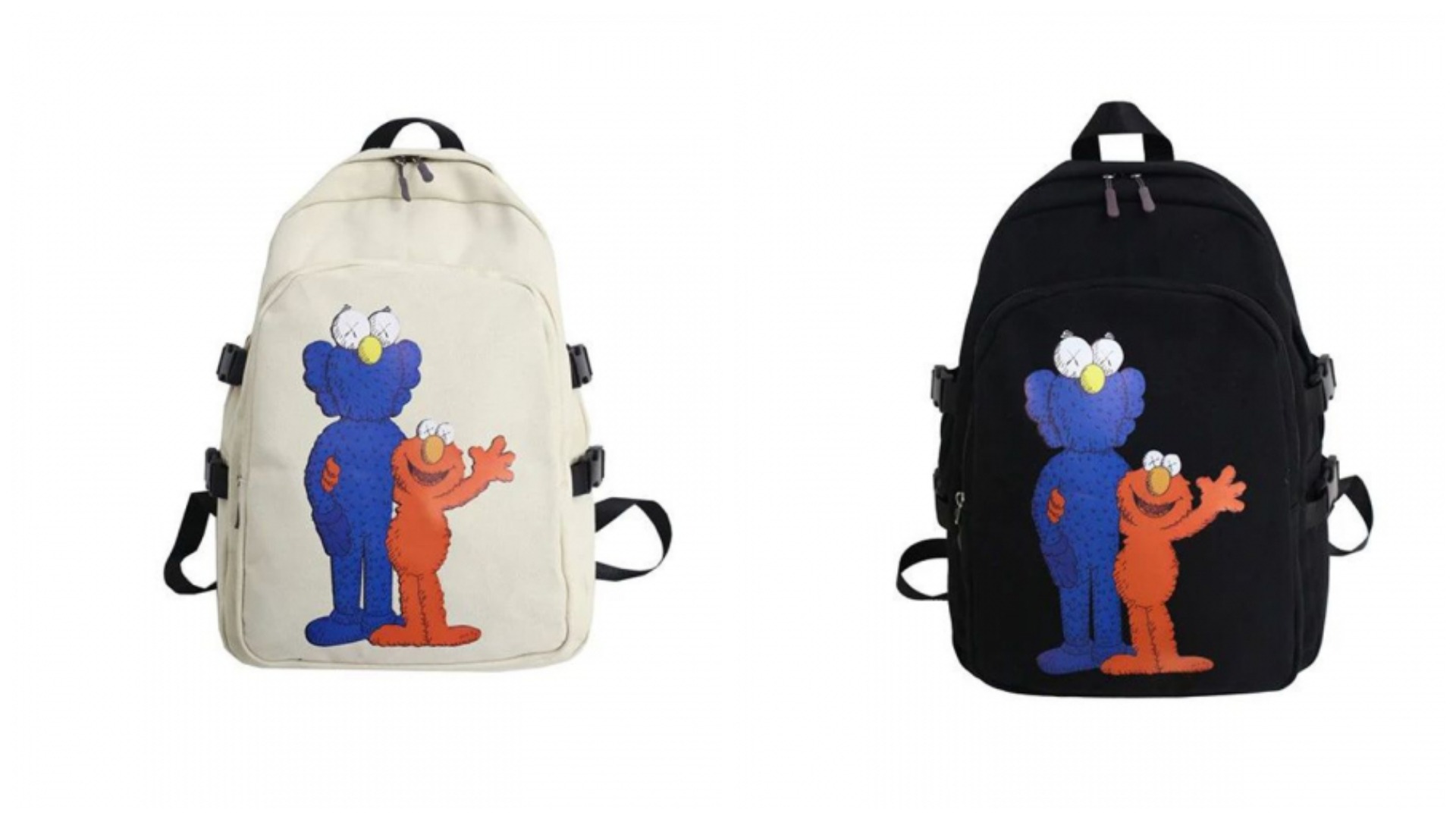 Стильный, удобный молодежный рюкзак с модным принтом от KAWS. Стильный, удобный молодежный рюкзак с модным принтом от KAWS.