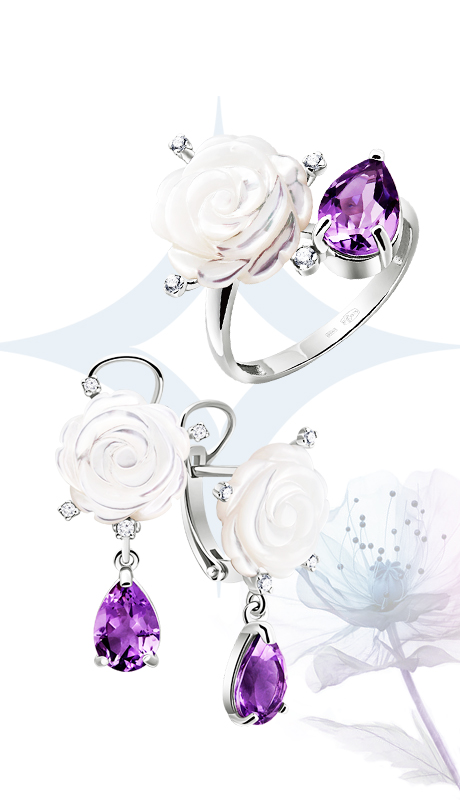Женственность, нежность, непорочная красота и, кажется, сама природа пробудились в этих украшениях. На серебряных кольцах, серьгах и брошах расцвели перламутровые бутоны, которые украсили яркие топазы, гранаты, агаты и цитрины. Женственность, нежность, непорочная красота и, кажется, сама природа пробудились в этих украшениях. На серебряных кольцах, серьгах и брошах расцвели перламутровые бутоны, которые украсили яркие топазы, гранаты, агаты и цитрины.