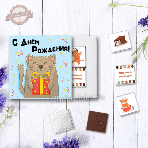 Шоколадный набор "С ДНЁМ РОЖДЕНИЯ (котики)" Базовая цена: 250 р Шоколадный набор "С ДНЁМ РОЖДЕНИЯ (котики)" Базовая цена: 250 р