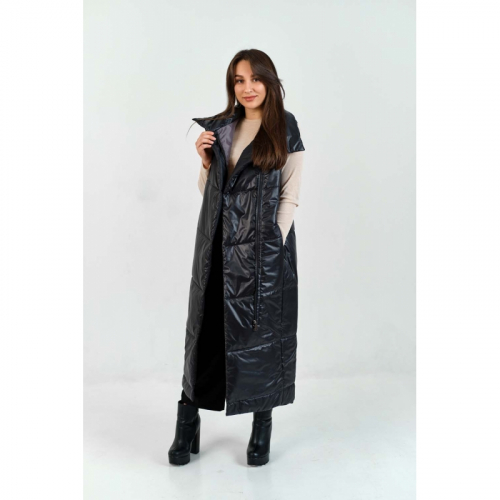 Длинный женский жилет с воротником стойкой Длинный женский жилет с воротником стойкой