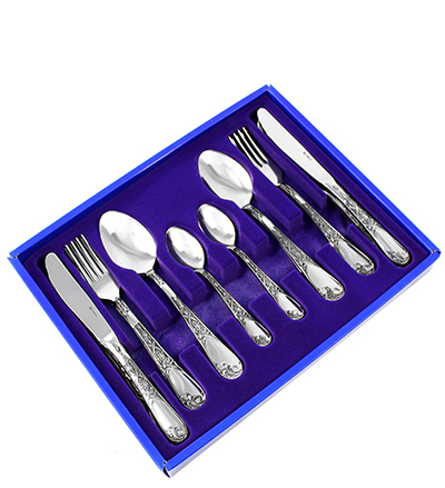 Набор столовых приборов 24 предмета ПВХ флок Модель М-22 СП-цены Базовая цена: 2876 р +орг Артикул: СН-24М22ЦЧ/06 (нержавеющая сталь, 6 персон Уровень цен: СП-цены Покрытие Чернение Вес, г 1550 Длина, мм 250 Высота, мм 42 Ширина, мм 320 Стандарт ГОС Набор столовых приборов 24 предмета ПВХ флок Модель М-22 СП-цены Базовая цена: 2876 р +орг Артикул: СН-24М22ЦЧ/06 (нержавеющая сталь, 6 персон Уровень цен: СП-цены Покрытие Чернение Вес, г 1550 Длина, мм 250 Высота, мм 42 Ширина, мм 320 Стандарт ГОС