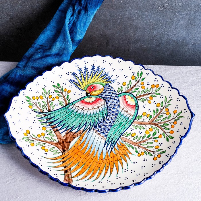 Ляган овальный Жар Птица Риштанская Керамика 42см Ляган овальный Жар Птица Риштанская Керамика 42см