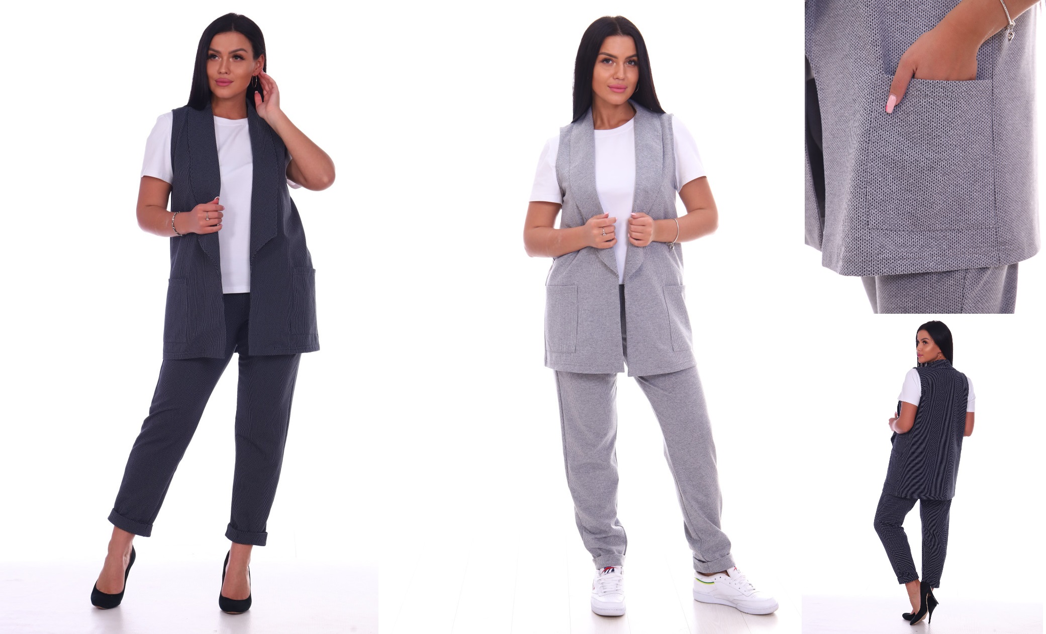 Алина-Текс. Меняем обувь и меняется стиль. Костюм жаккард, размер с 46 по 56. Цена 1530 р. Синий, серый, светло-серый. Алина-Текс. Меняем обувь и меняется стиль. Костюм жаккард, размер с 46 по 56. Цена 1530 р. Синий, серый, светло-серый.