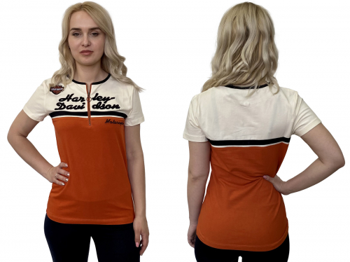 Женская футболка Harley-Davidson - молодежный стиль Harley-Davidson с замком-молнией на груди за 480Р Женская футболка Harley-Davidson - молодежный стиль Harley-Davidson с замком-молнией на груди за 480Р