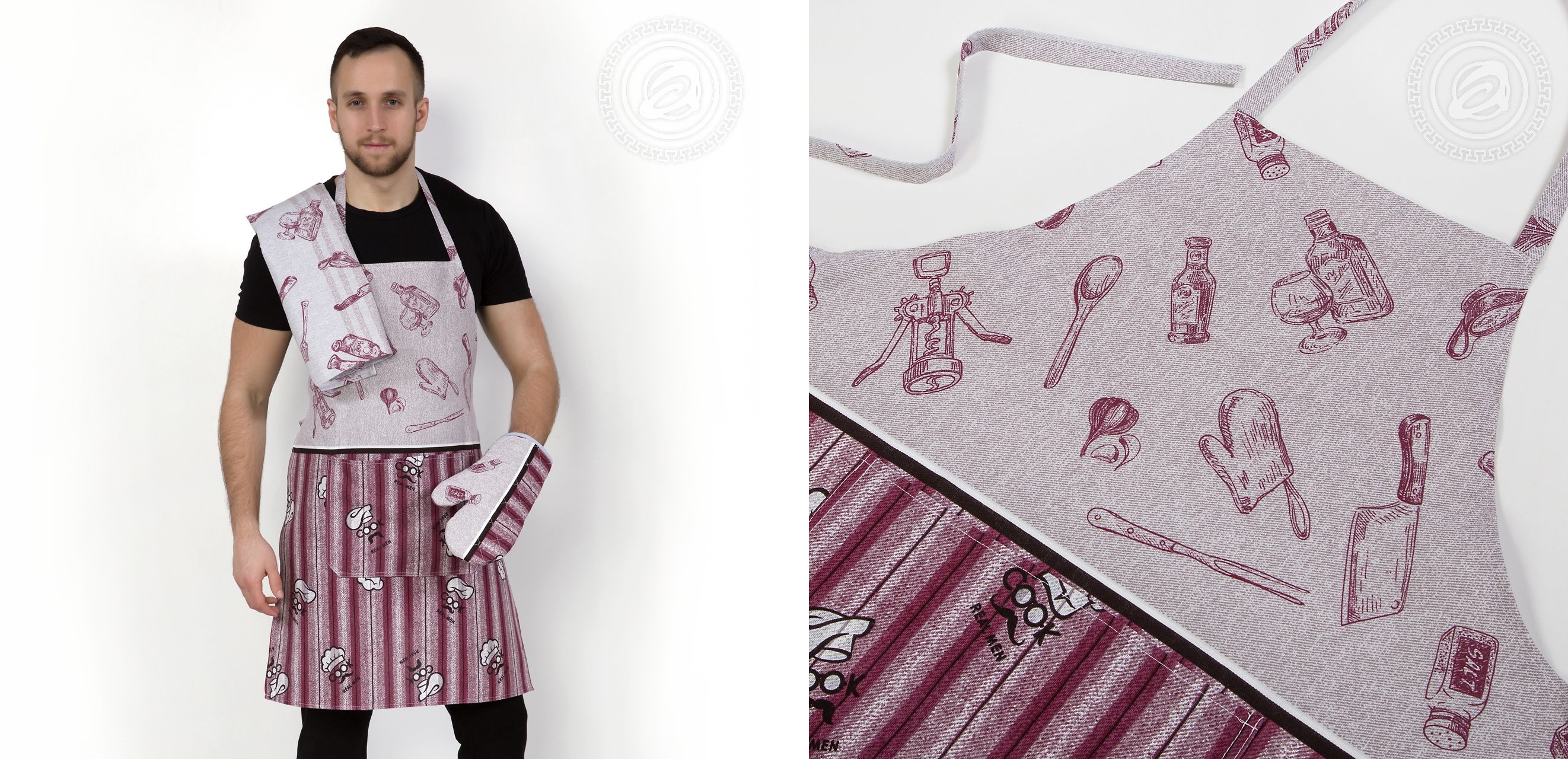 АртДизайн. Мужской набор для кухни из рогожки станет прекрасным помощником в сотворении кулинарных шедевров. Набор кухонный мужской АртДизайн. Мужской набор для кухни из рогожки станет прекрасным помощником в сотворении кулинарных шедевров. Набор кухонный мужской