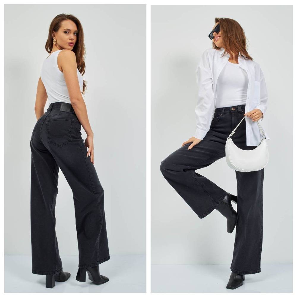 Женские модные джинсы арт. 19816 с пятью карманами. Посадка Baggy fit, высокая талия спереди и сзади, широкие штанины по всей длине, для лучшего облегания в области бедер под передними карманами сделана вытачка. Женские модные джинсы арт. 19816 с пятью карманами. Посадка Baggy fit, высокая талия спереди и сзади, широкие штанины по всей длине, для лучшего облегания в области бедер под передними карманами сделана вытачка.