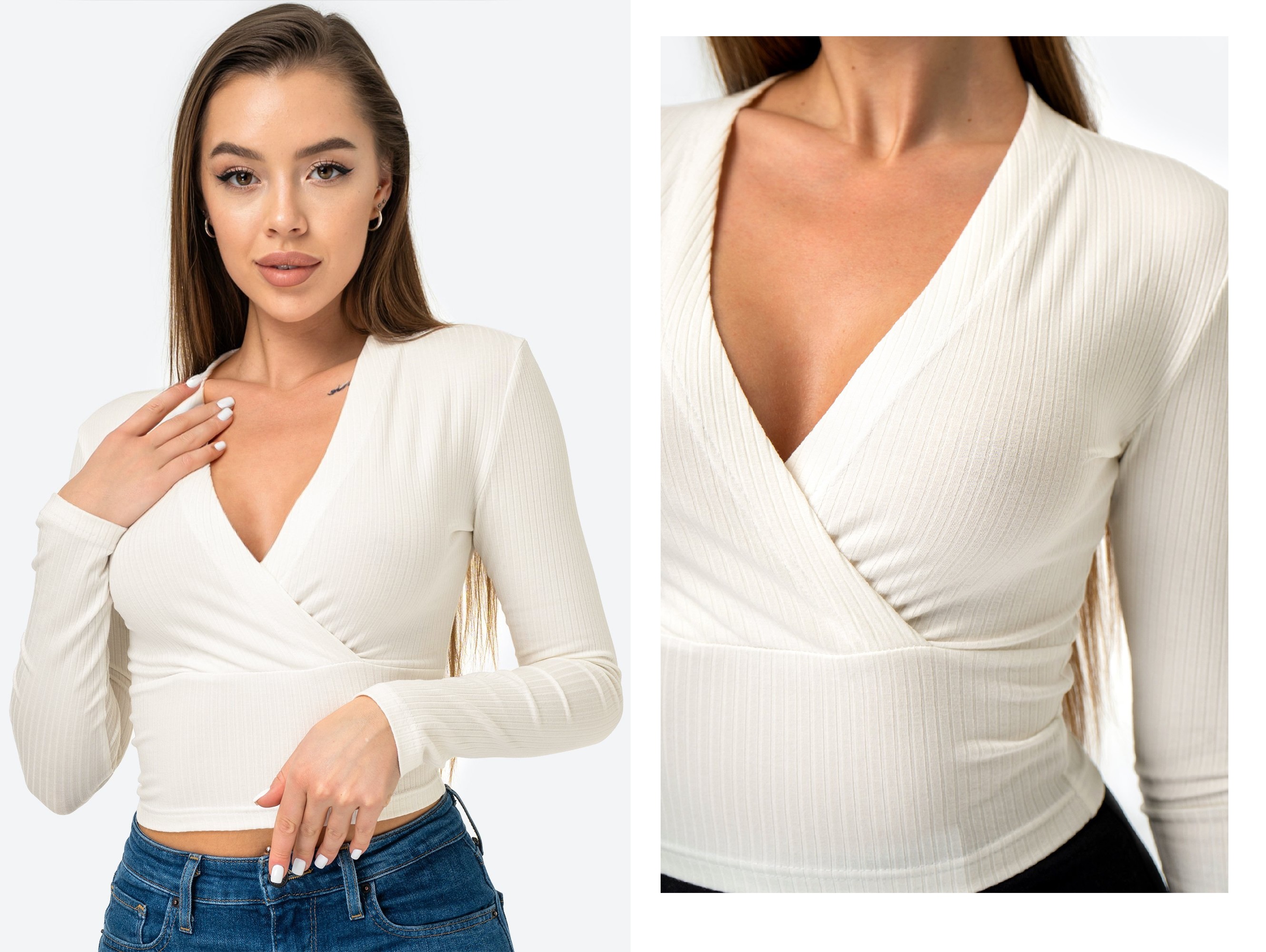 HF 7. Укороченный женский лонгслив в рубчик заставит сердца трепетать! Утончённый облегающий крой добавляет образу чувственности. V-образный вырез привнесет нотку элегантности, позволяя оставаться загадочной и очаровательной. HF 7. Укороченный женский лонгслив в рубчик заставит сердца трепетать! Утончённый облегающий крой добавляет образу чувственности. V-образный вырез привнесет нотку элегантности, позволяя оставаться загадочной и очаровательной.