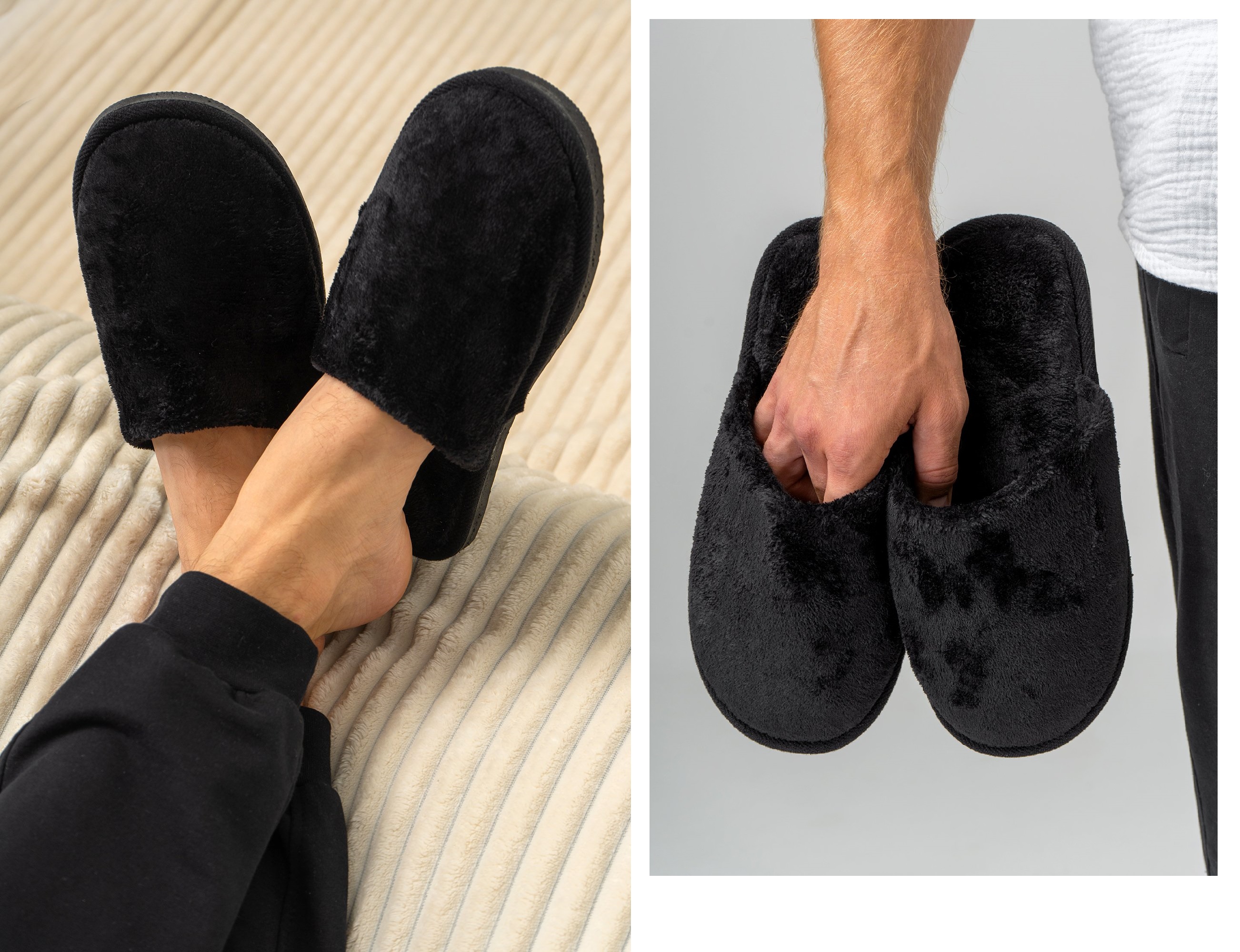 Happy Fox. Домашний комфорт начинается с них! Теплые мужские тапки черного цвета выполнены из велюра (верх), а легкая и эластичная подошва из ЭВА. Комфортная посадка по стопе, мысок закрытый. Happy Fox. Домашний комфорт начинается с них! Теплые мужские тапки черного цвета выполнены из велюра (верх), а легкая и эластичная подошва из ЭВА. Комфортная посадка по стопе, мысок закрытый.