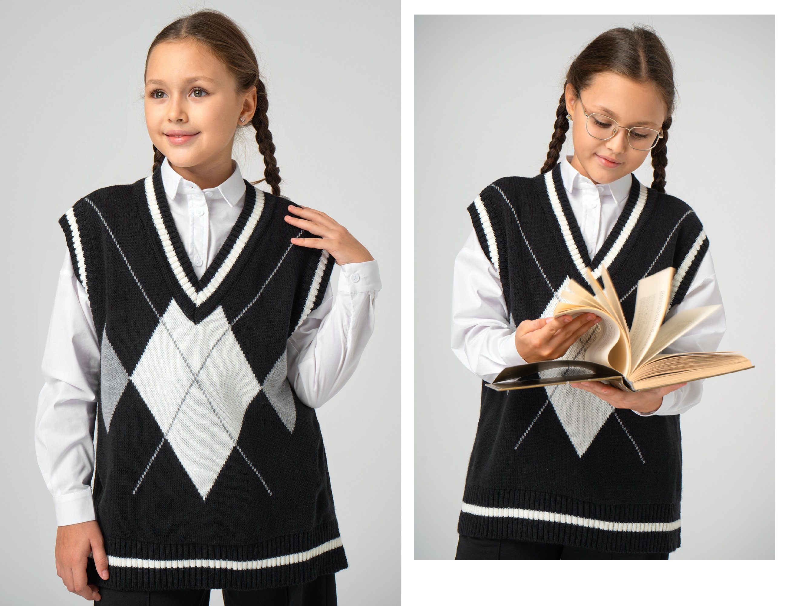 Happy Fox. Добавь идеальную нотку в школьный образ! Ищете стильный и удобный жилет для вашего ребенка? Черно-белый жилет с рисунком ромбы станет отличным выбором для любого подростка благодаря своему изысканному дизайну. Happy Fox. Добавь идеальную нотку в школьный образ! Ищете стильный и удобный жилет для вашего ребенка? Черно-белый жилет с рисунком ромбы станет отличным выбором для любого подростка благодаря своему изысканному дизайну.