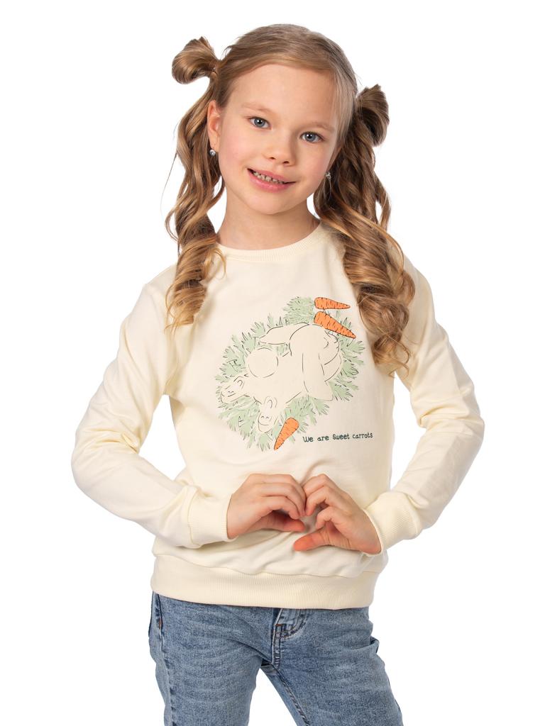 Милота для девочек по ВЫГОДНОЙ цене! Джемпер из футера 2-х нитки с принтом Зайка в светло-бежевом цвете. Размеры 98-122 Милота для девочек по ВЫГОДНОЙ цене! Джемпер из футера 2-х нитки с принтом Зайка в светло-бежевом цвете. Размеры 98-122