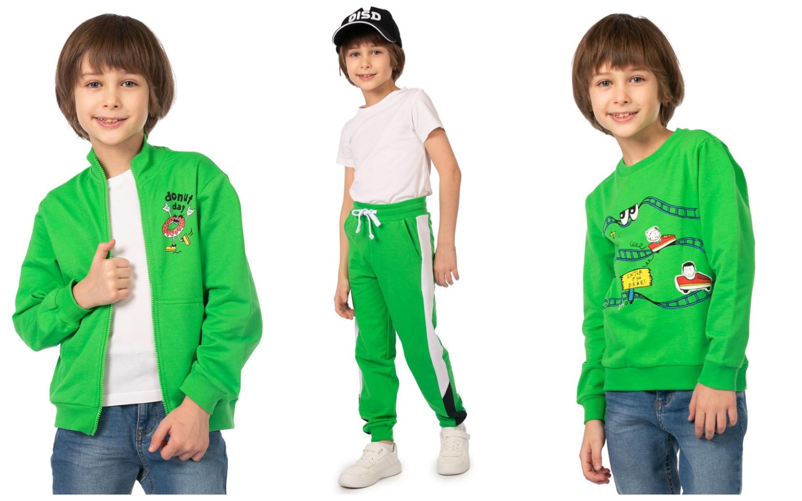 Соберите классный костюм по ВЫГОДНОЙ ЦЕНЕ в ярко-зеленой расцветке для мальчика! Толстовка, джемпер, брюки в р. 98-122 Соберите классный костюм по ВЫГОДНОЙ ЦЕНЕ в ярко-зеленой расцветке для мальчика! Толстовка, джемпер, брюки в р. 98-122