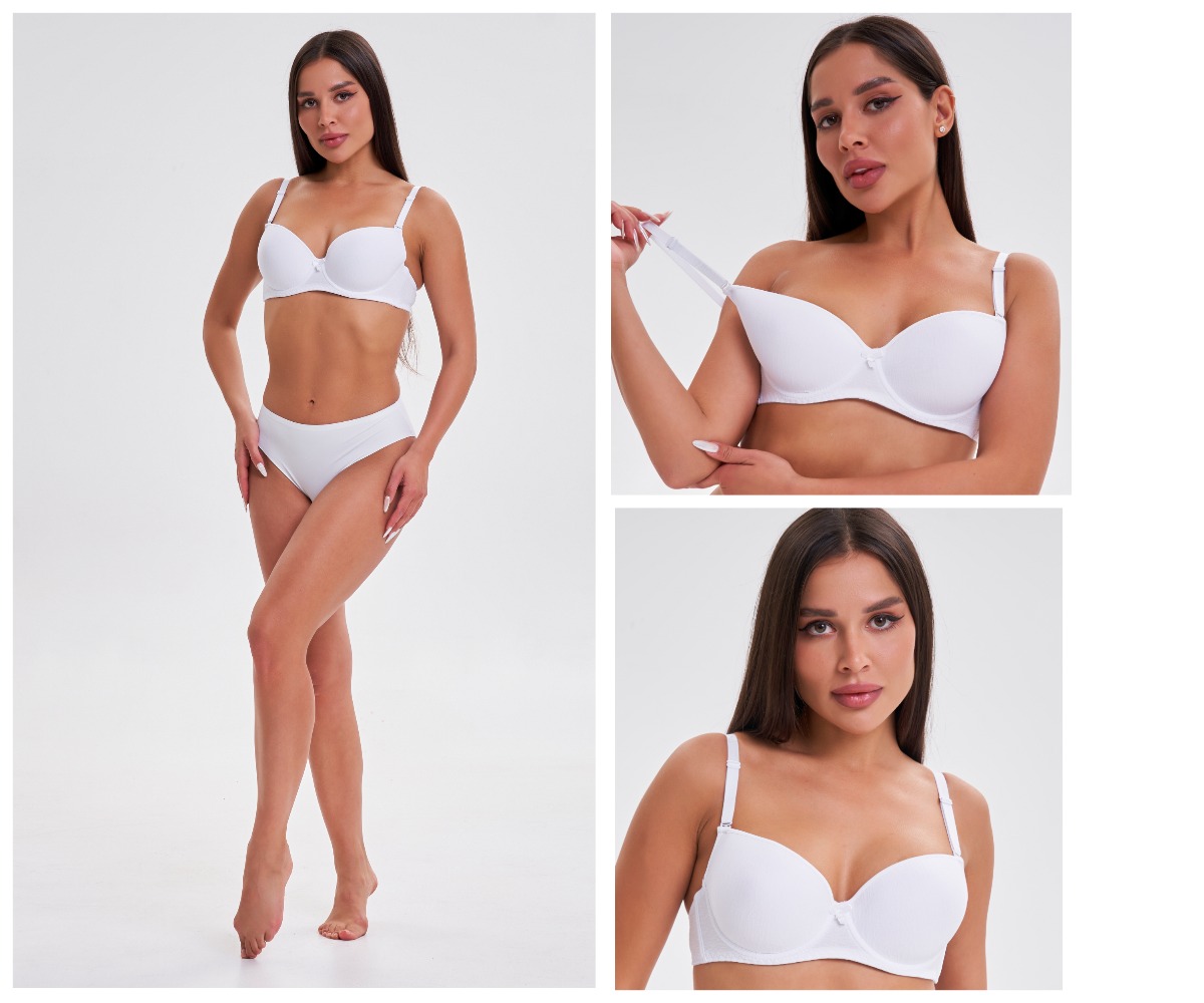 Классический бюстгальтер с полуоткрытой формованной чашкой без пуш-ап на косточках. Модель выполнена из текстурного полиамидного полотна. Пояс и стан изделия из основного полотна,дополнительные косточки на поясе изделия для лучшей поддержки груди Классический бюстгальтер с полуоткрытой формованной чашкой без пуш-ап на косточках. Модель выполнена из текстурного полиамидного полотна. Пояс и стан изделия из основного полотна,дополнительные косточки на поясе изделия для лучшей поддержки груди