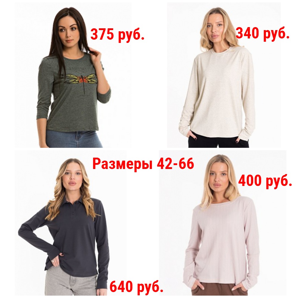 Лонгсливы от 285 руб. Р-ры 42-66 + Новинки Лонгсливы от 285 руб. Р-ры 42-66 + Новинки