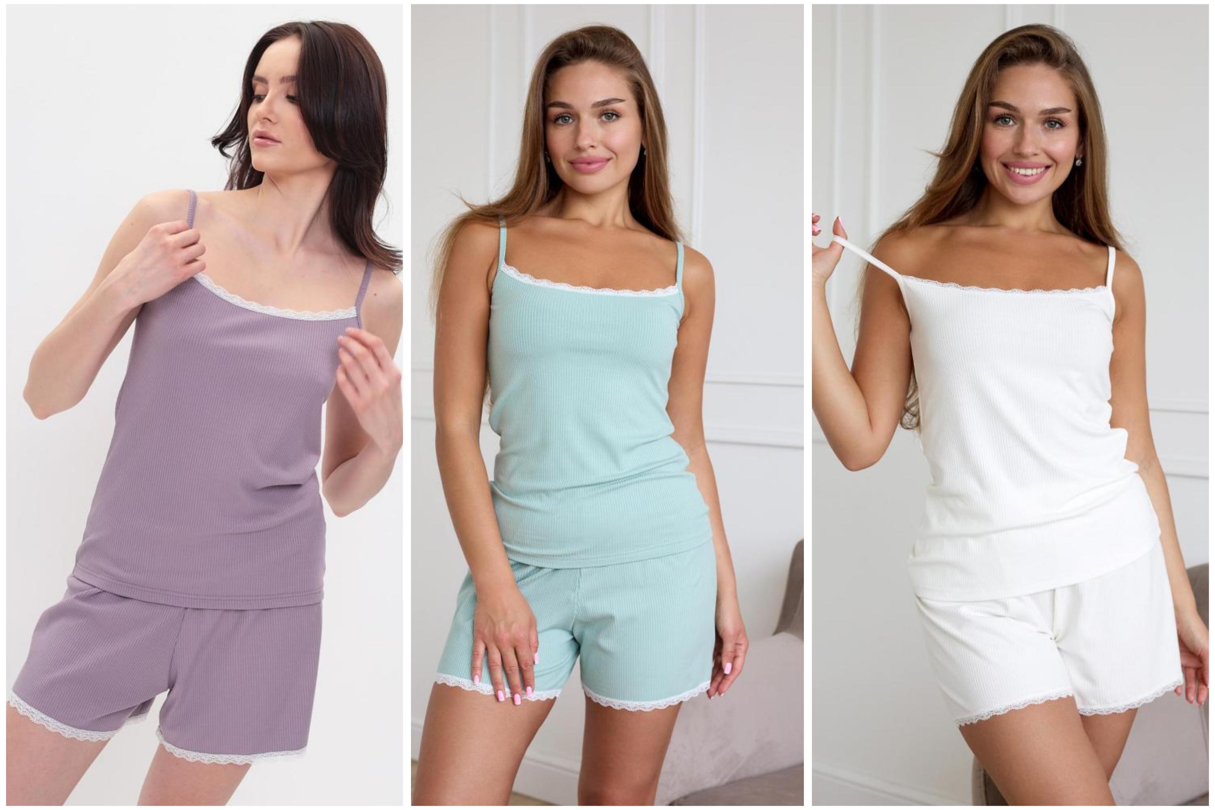 Скидка 50%! Милая женская пижама Алитея идеальна для отдыха и сна. Комплект состоит из майки и шорт, которые украшены по краю кружевом. Ткань в рубчик приятна к телу, не стесняет движений, проста в уходе. Скидка 50%! Милая женская пижама Алитея идеальна для отдыха и сна. Комплект состоит из майки и шорт, которые украшены по краю кружевом. Ткань в рубчик приятна к телу, не стесняет движений, проста в уходе.