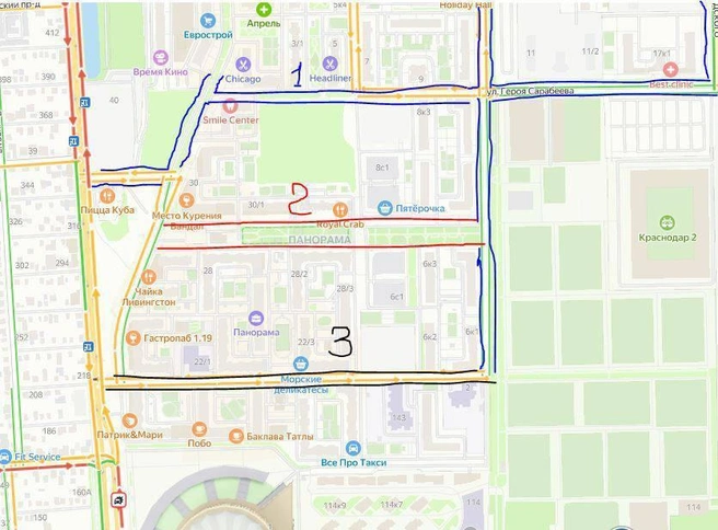 Три варианта дороги, по данным УК ЖК «Перспектива» | Источник: Против дороги ЖК «Панорама» / T.me