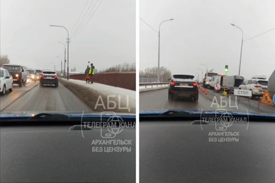 На эстакаде в Архангельске после ремонта возникла пробка