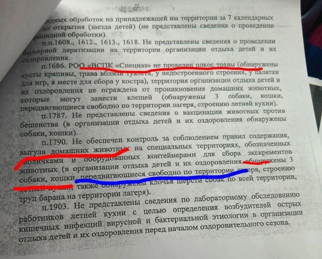 Из заключения Роспотребнадзора | Источник: ВОЕННО-СПОРТИВНЫЙ-ПАТРИОТИЧЕСКИЙ КЛУБ-"СПЕЦНАЗ» / Vk.com
