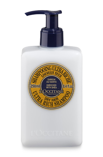 Ультрапитательный шампунь, L'Occitane. Помогает улучшить текстуру и внешний вид повреждённых волос.