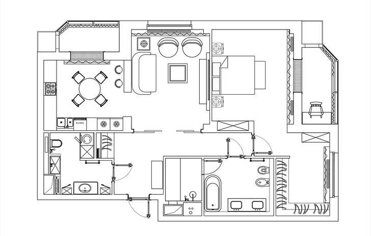 План квартиры 108 м², проект Марины Поклонцевой.