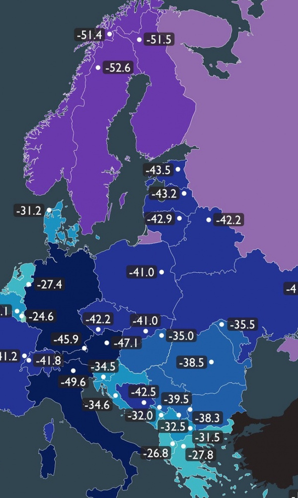 Карта температур в европе на сегодня