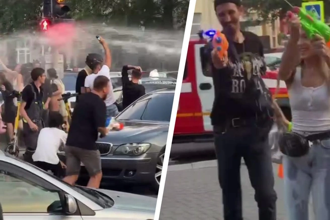 Водяные пушки в тот вечер достали многие новосибирцы, но самая большая была у пожарных | Источник: newsibirsk01 / Telegram